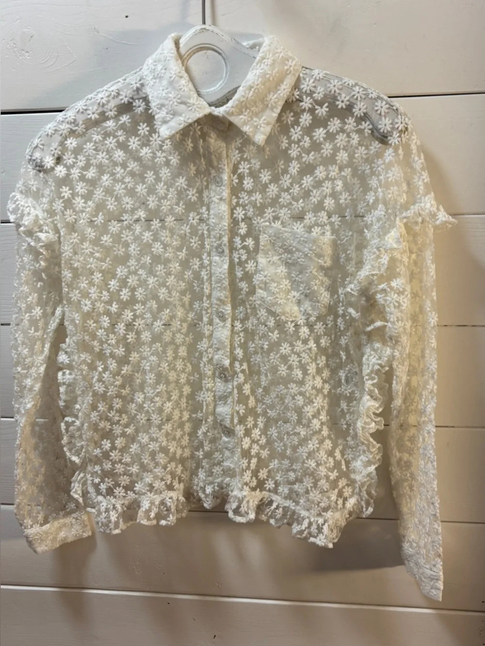 SISTER JANE White Floral Lace Blouse Size S - Picture 3 of 12